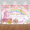 Mocsicka Princess Happy Birthday Backdrop Pink Royal Castle Carriage Floral Birthday Backdrop Princess Theme Girl Birthday Party Decorations Banner Photo Studio Props (7x5ft)