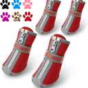 QUMY Dog Shoes for Small Dog, Puppy Dog Boots & Paw Protectors for Winter, Summer Hot Pavement, Waterproof in Rainy Weather, Ourdoor Walking, Indoor Hardfloors Skid-Resistant Soles Black/Red Size 3 (2 Pairs)