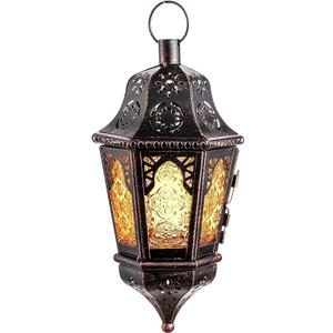 NEEDOMO Hanging Moroccan Lantern, 13.5'' Vintage Metal Candle Holder with 14.8" Chain, Ramadan Lanterns Decorative Indoor Outdoor for Home, Table, Patio, Porch, Christmas,Halloween, Spring (Amber)