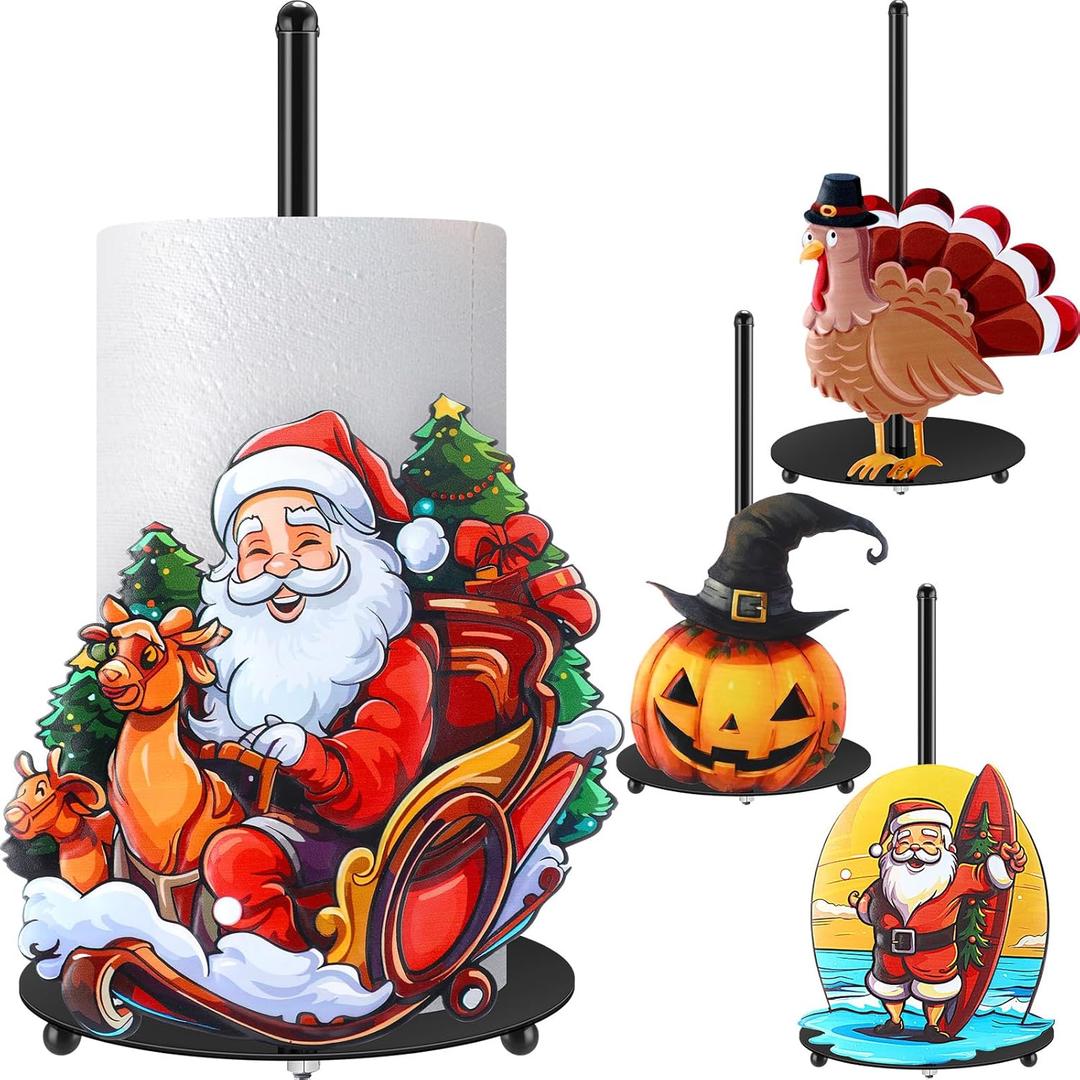 Nuogo 5 Pieces Christmas Paper Towel Holder Santa Claus Kitchen Decoration Christmas Sled Paper Towel Holder Metal Toilet Accessories for Xmas Bathroom Indoor Decorations
