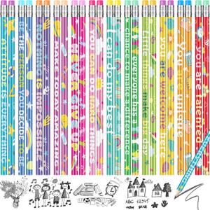 100 Pcs Motivational Pencils Bulk, Rainbow Inspirational School Pencils for Classroom, Cute Pencil with Encourage Positive Sayings, Back to School Supplies for Kids Student Teacher Classroom Reward