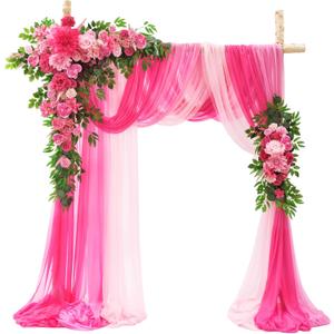 Wedding Arch Flowers Kit - Deluxe 5pcs Artificial Floral Swag with 3 Sheer Drapes, Realistic Silk Flower Arrangements for Wedding Ceremony Arbor Backdrop Reception Party Home Decor