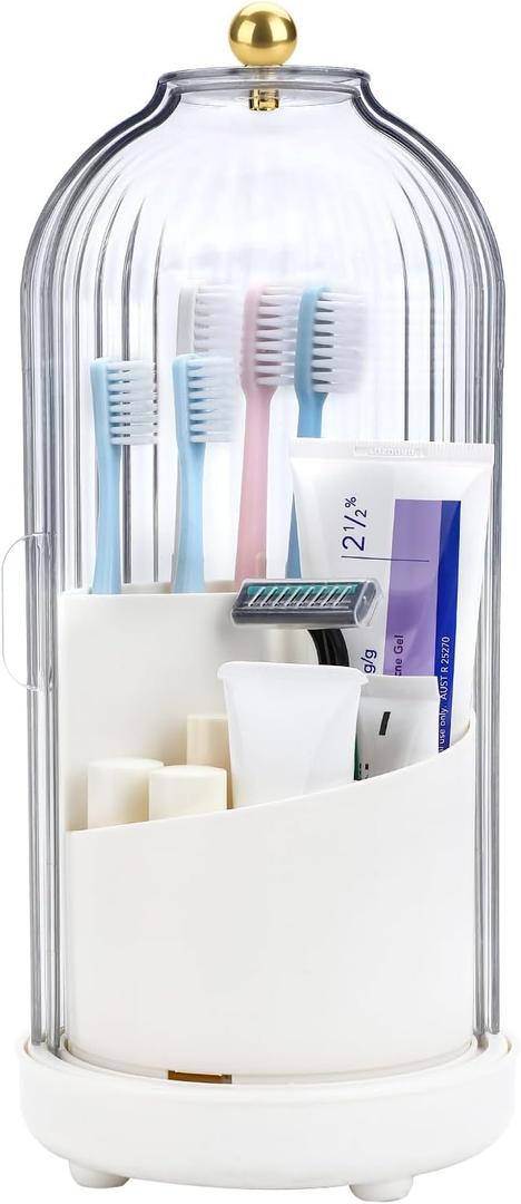 3 x Toothbrush Organizer with Cover,3 Slots for Bathroom Toothbrush Holders with Lid,Dustproof Design,Rotating Holder,Ideal Makeup Brushes Holder for Bathroom Countertop Organization and Storage
