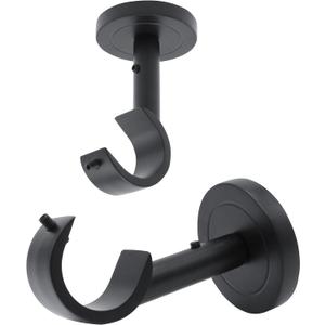 Curtain Rod Holders for Wall, 2 Pack Ceiling Mount Bracket Set, Hardware Bracket Kit for 1 Inch Rods, Wall and Ceiling Installation, Black Finish