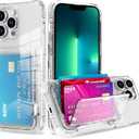 Wallet Case for iPhone 14 Pro with 3 Credit Card Holder Slot Shockproof Hybrid Heavy Duty Protection Transparent Phone Cover (Clear)