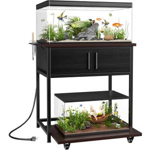 20-29 Gallon Fish Tank Stand with Power Outlet and Storage Cabinet,Aquarium Stand with Slide-Out Fish Tank Shelf,Heavy Duty Metal Frame and Waterproof Wood,31.5" L x 15.7" W 770LBS Capacity