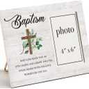 Baptism Picture Frame, Baptism Gifts for Boys, Christening Gifts for Girls, Catholic Baby Gift Wood Photo Frame, 4 x 6 Inch Photo