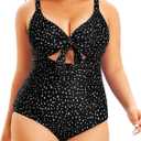 Aqua Eve Plus Size One Piece Swimsuit for Women Tummy Control Bathing Suit Cutout Swimwear (Black Dot, 16W)