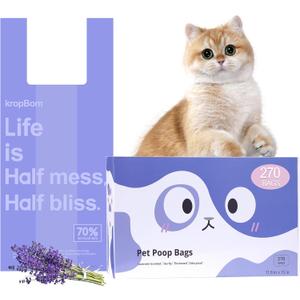 270 Count Cat Litter Bags Lavender Scented with Handles, Disposable Litter Bags for Pet Poop, Extra-Thick Kitty Waste Bags Easy Tie Leak-Proof Strengthen