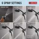 Delta 6-Setting PivotPro 3-in-1 Combination Shower Head with ProClean Spray, Matte Black Round Shower Head Rainfall with Handheld Spray, 1.75 GPM, Matte Black 75649BL