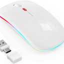 LED Bluetooth Mouse for Laptop/iPad/MacBook Air, USB-C Rechargeable Silent Wireless Mouse, Built-in Mouse Jiggler, 4-Mode Multi-Device Mouse for macOS/iOS/Windows/Android, White