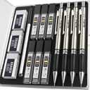 Nicpro Art Mechanical Pencil Set in Case, 4 PCS Metal Drafting Pencil 0.5 mm & 0.7 mm, Lead Pencil with 6 Tube HB Lead Refills, 3 Erasers, 9 PCS Eraser Refills for Artist Writing, Drawing, Sketching