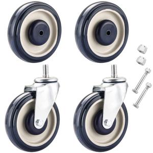 MYFULLY 5" Shopping Cart Caster Wheel Replacement Wheels Kit, Polyurethane Stepped and Full Tread Face Caster Wheels with Hardware, TPU Silent Supermarket Wheels for Supermarket, 4 Pack (Blue)