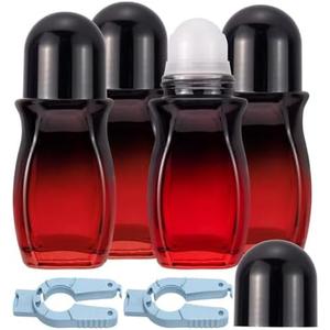 Ellbest 4Pcs Rollerball Bottles Set 50ml Gradient Red Glass Deodorant Roller Bottle with Plastic Roller Ball and 2Pcs Opener Perfume Roll On Bottles Deodorant Containers for Essential Oils (Black Lid)