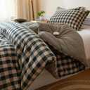 Cyusri Cotton Plaid Full Comforter Set - Soft Lightweight Bedding 3 Pieces Dyed Bed Set with 2 Pillow Shams,Reversible All Season Farmhouse Down Alternative(Full Size 80"x90" Dark Green)