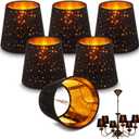Riakrum 6 Pcs Chandelier Lamp Shades Set Small Lamp Shade for Pendant Wall Ceiling Lights Candle Bulbs Clip on Fitter Lampshade (Star,Black)
