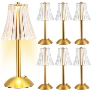 Liliful 6 Pcs LED Portable Cordless Gold Table Lamp Touch Battery Operated Rechargeable Desk Lamp 3 Color Dimmable for Bedroom Living Room Dining (Rose Style)