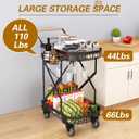 2-Tier Foldable Shopping Cart with Wheels for Groceries, Grocery Store Cart with 360 Rolling Swivel Wheels, Heavy Duty Folding Utility Cart for Camping Gear, Traveling, Laundry, Garden, Pantry