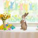 Rattan Effect Resin Bunny Easter Decor,Table Rabbit Easter Decorations,Spring Bunnies Decoration Statue Figurine for Home Farmhouse (Brown, Small-Pair)