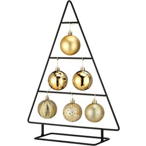 16 Inch Ornament Display Stand Metal Xmas Decorative Tabletop Ornament Christmas Tree Shaped Display Stand Holder Hooks Farmhouse Christmas Tree for Xmas Balls Decorations Hanging (Black)