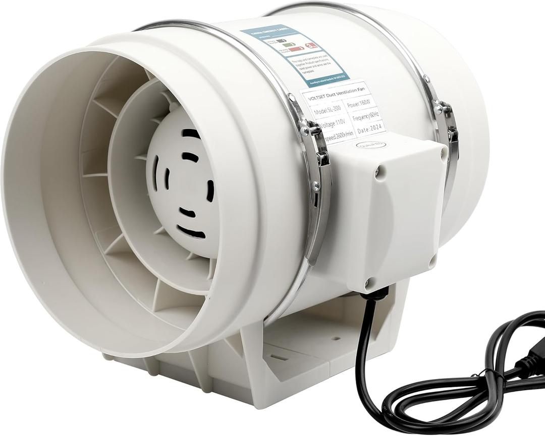 8 Inch Duct Fan, Inline Ventilation Exhaust Fan, 740 CFM Duct Intake Fan High Efficiency Air Fan for Duct Vent Bathroom, Kitchen, Grow Tent, Hydroponics, 3D Printer, white