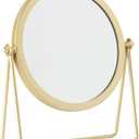 Geschaft Golden Tabletop Single Sided Makeup Mirror, 360Rotation Iron One-Sided Dressing Table Mirror, Round Swivel Desktop Stand Mirror (Golden - Round),7.1'' (L) x 2'' (W) x 8.5''(H)