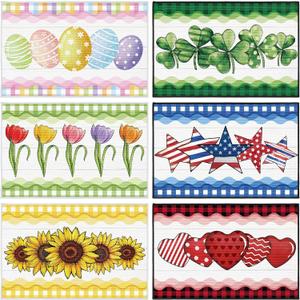 Drydiet 6 Pcs Summer Gnome Doormat Sunflower Doormat Spring Holiday Welcome Mat 4th of July Door Mat Patriotic Gnome Decorative for Outdoor Indoor Entrance Decor(Cute)