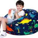 Lukeight Dinosaur Stuffed Animals Storage Bean Bag Chair Cover Only (Ships Empty, No Filling) - Velvet YKK Zipper Beanbag Cover for Toddlers and Kids, Washable Plush Toy Organizer, Large 27" D x 16" H