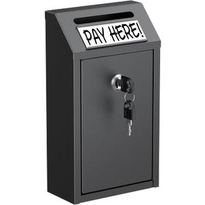 Uniclife Money Box for Cash, Wall Mount Mailboxes for Outside, Locking Mail Box Magnetic Label Holder, Key Drop Box, Cash Box with Lock, Metal Donation Box, Suggestion Box for Home, Office & Shop (Black)
