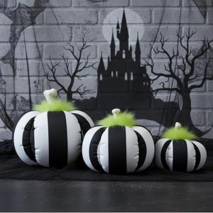 3 Pcs Sandworm Halloween Decorations Black and White Striped Spooky Pumpkin Halloween Table Centerpieces Sandworm Ornaments Pumpkin Horror Photo Prop for Mantel Porches Tabletop Indoor Display