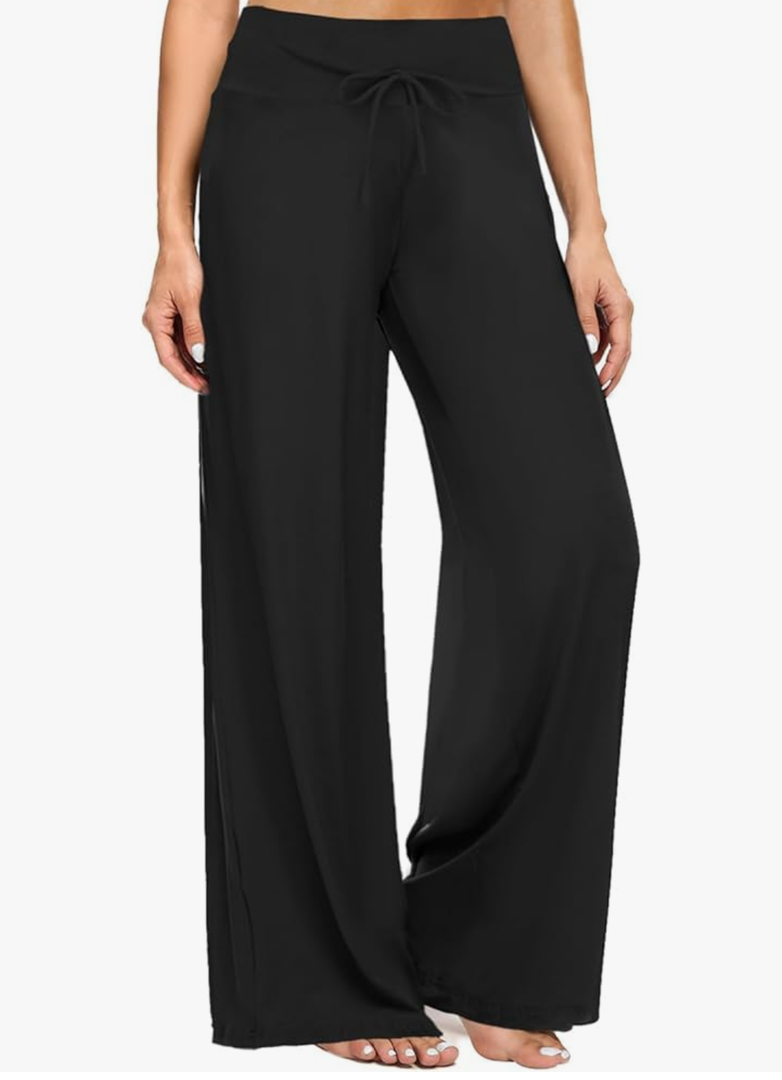 ZOOSIXX Soft Black Pajama Pants for Women, Wide Leg Comfy Casual Lounge Yoga Capri Pants 22'' / 30'' M
