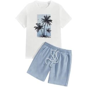 SOLY HUX Men's Summer Tracksuit 2 Piece Beach Outfit Tropical Print Tee and Shorts Set XXL