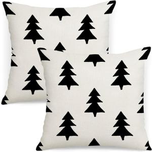 Christmas Pillow Covers 18x18 inch Set of 2 Beige Black Winter Xmas Trees Throw Pillows Farmhouse Decor Holiday Outdoor Cushion Cover Case for Couch Sofa 45