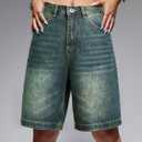 EMMIOL Women Jorts Baggy Jeans Shorts Mid-Low Waisted Denim Y2K Hip-Hop Shorts Summer Hot Short Pants Streetwear (M)