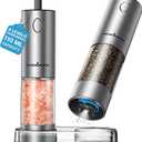 Upgraded Larger Capacity Electric Salt and Pepper Grinder Set, 110ml Rechargeable Salt and Pepper Shaker with LED light, Stainless Steel Automatic Pepper Mill with 6 Adjustable Coarseness (Silver)