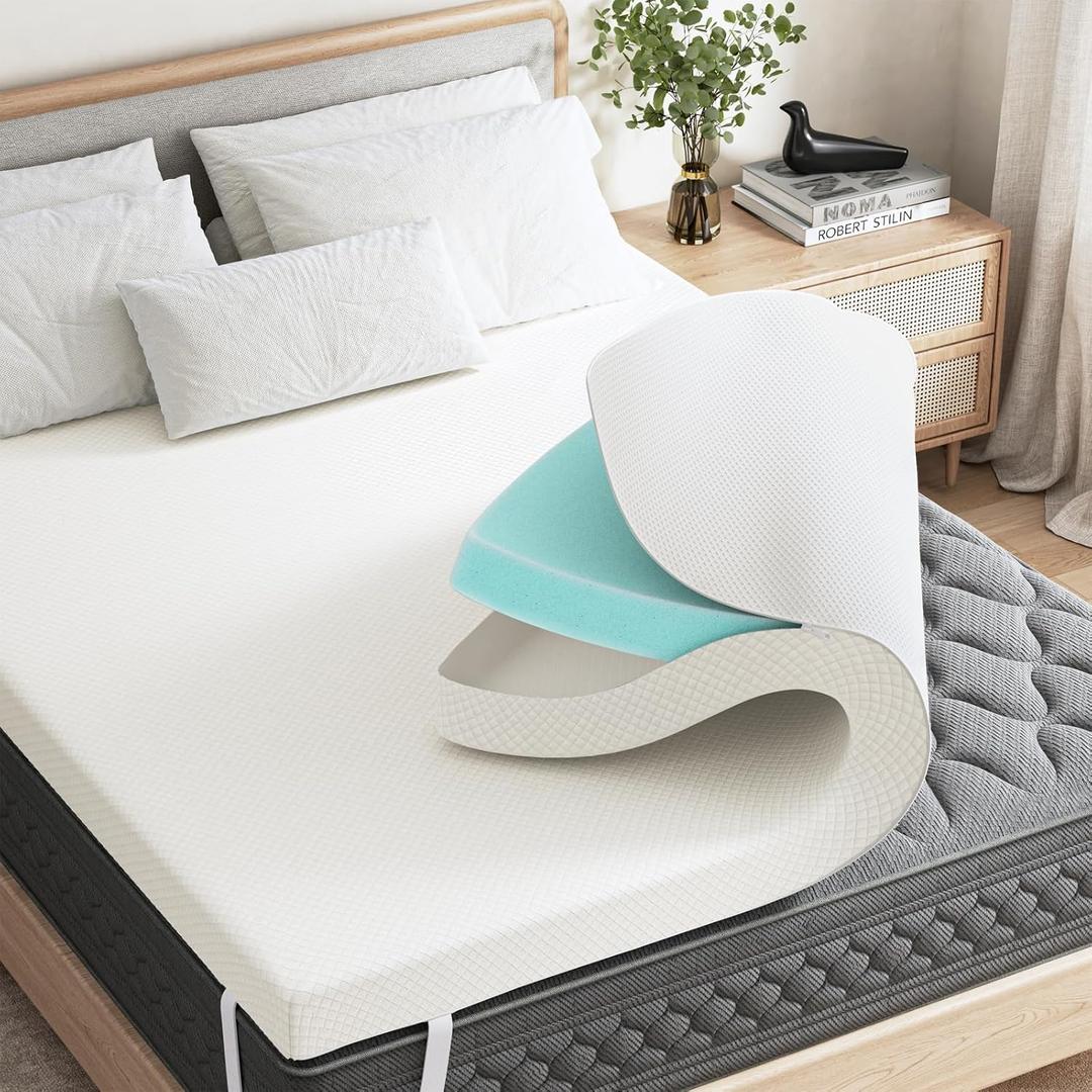 Sweetcrispy Memory Foam Mattress Topper King, 3 Inch Gel Infused Pad