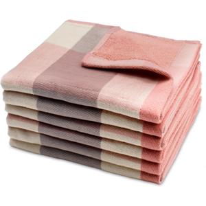 kimteny 6 Pack 100% Cotton Washcloths, Dual-Sided Design (Terry + Gauze) Facecloths, 13x13 Inch Ginghqm Washrags, Soft & Skin-Friendly, for Bathroom, Kitchen & Household (Pink, 13x13 Inches)