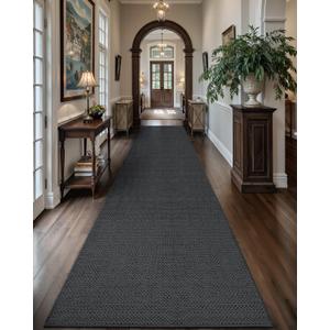 Color&Geometry Door Mat 2'4"x10' Runner Rug with Rubber Backing, Non Slip Washable Hallway Rug, Carpet Runners for Hallway Living Room Bedroom, Heather Grey (Rolled-up NO Creases)