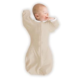 SwaddleDesigns Organic Transitional Swaddle Sack, Arms Up Swaddle with Half-Length Sleeves & Mitten Cuffs, Small, 0-3 Months, 6-14 lbs, Sand Dollar