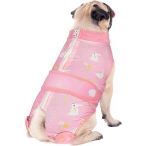 Lukovee Recovery Suit for Dogs, Zipper On Recovery Suit for Female Male Dog, Onesie Abdominal Wounds Cone E-Collar Alternative Prevent Licking Spay Recovery Suit (Small, pi)