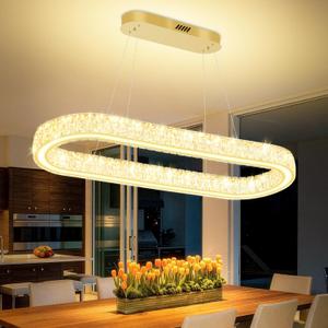 Gold 40in Crystal Ring Chandeliers for Dining Room Dimmable Linear Oval Crystal Ring Pendant Light for Kitchen Island 1 Linear Chandelier LED Acrylic Pendant Lighting, 40in*11.8in