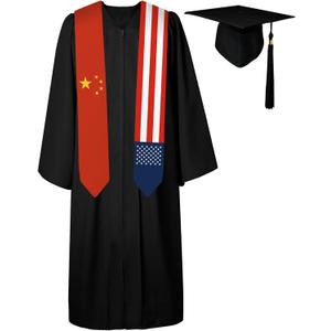 72 Inch China Flag and USA Flag Graduation Sash Unisex Adults Graduation Stole Scarf International Class of 2025 (Not Include Baccalaureate Gown and Hat)