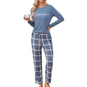 Difficort Womens Pajama Sets Long Sleeve Sleepwear Soft Pjs Nightwear Lounge Sets with Pockets (L)