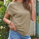 Saodimallsu Womens Short Sleeve Crewneck Sweater Summer Tops Casual Loose Knit Lightweight Basic Pullover Shirts (Small, Khaki)