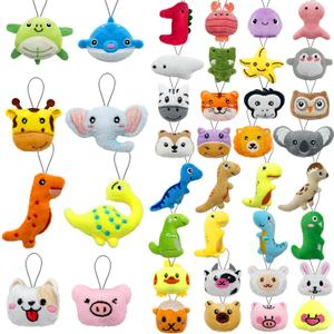40 PCS Mini Stuffed Animal Toy Set with Dinosaur Farm Ocean and Jungle Creatures Perfect as Party Favors Claw Machine Fillers Keychains Carnival Prizes Classroom Rewards Bulk Assorted Plush Animals