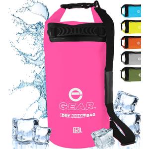 Floating Cooler Bag Roll Top Insulated Dry Backpack  Leak Proof, Collapsible, Waterproof Cooler with Padded Shoulder Strap - Perfect for Kayaking Fishing Beach Hiking -15L (Pink)