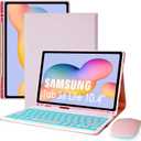 LAMA 7 Colors Backlit Keyboard Case with Mouse for Samsung S6 Lite 10.4 Inch 2020/2022/2024, Detachable Cover for Galaxy S6 Lite 10.4", Rechargeable Keyboard+Thin Case+Wireless Mouse, Pink