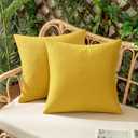 Set of 2 Mustard Yellow Outdoor Waterproof Throw Pillow Covers Decorative Farmhouse Linen Pillowcases Solid Cushion Cases for Spring Patio Bedroom Livingroom Couch Sofa Chairs 18x18 Inch