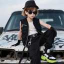 baotongle Dance Hip Hop Jazz Costume Boys Youth Kids 80s 90s Pop Stage Cosplay Party Halloween Sequin Hat Glasses Set for Dance Party