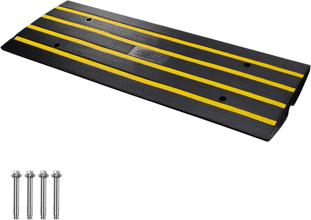 VEVOR Car Driveway Rubber Curb Ramps Heavy Duty 33069lbs Capacity Threshold Ramp 2.6 Inch High Cable Cover Curbside Bridge Ramp for Loading Dock Garage Sidewalk (1-Channel, 1Pack-Curb Ramp)